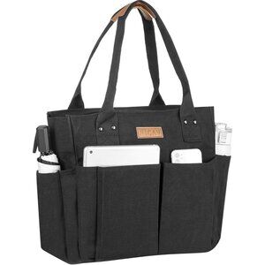 Women's Black 3 Tote Bags Large Utility Bags with Pockets Zip for Teacher Work